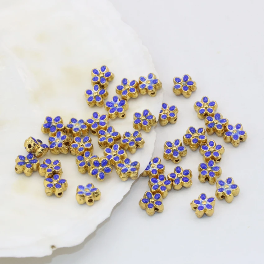 

6mm charms flower shape blue enamel gold-color cloisonne accessories spacers beads wholesale price 10pcs diy findings B2499