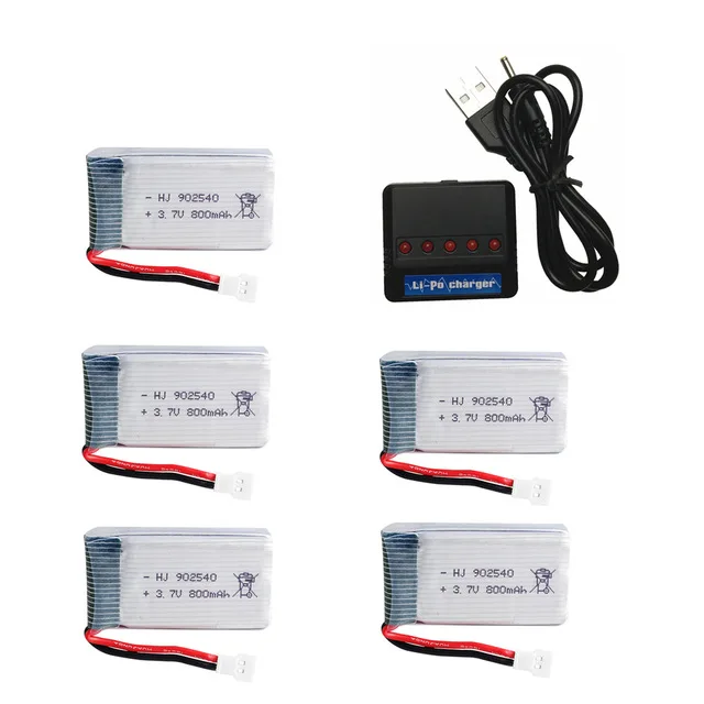 3.7V 800mAh 25c Lipo Battery and 5in1 Charger for Syma X5 X5C X5SC X5SW TK M68 CX-30 K60 905 V931 RC Quadcopter Drone Spare Part