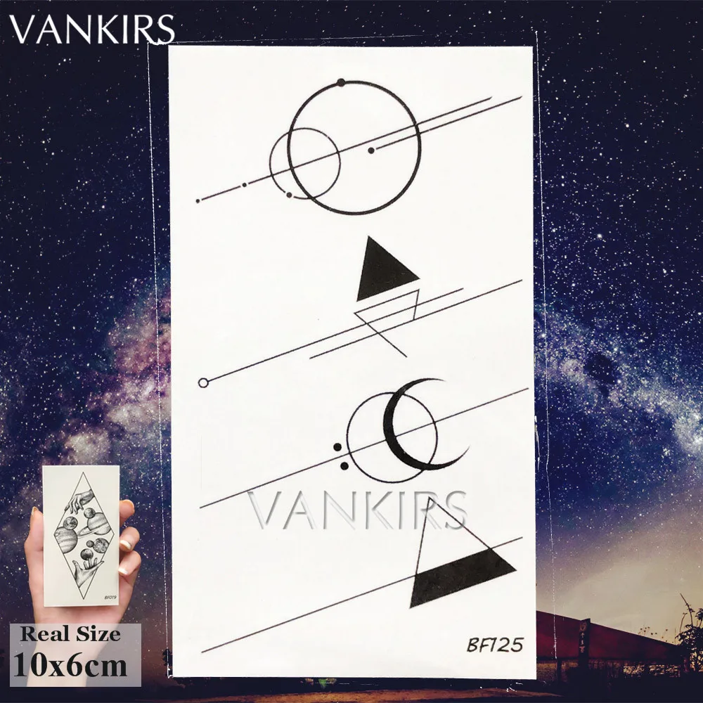 VANKIRS Little Line Geometric Fake Tattoo Sticker Women Sexy Moon Tattoos Temporary Triangle Waterproof Tatoos Body Arm Clavicle