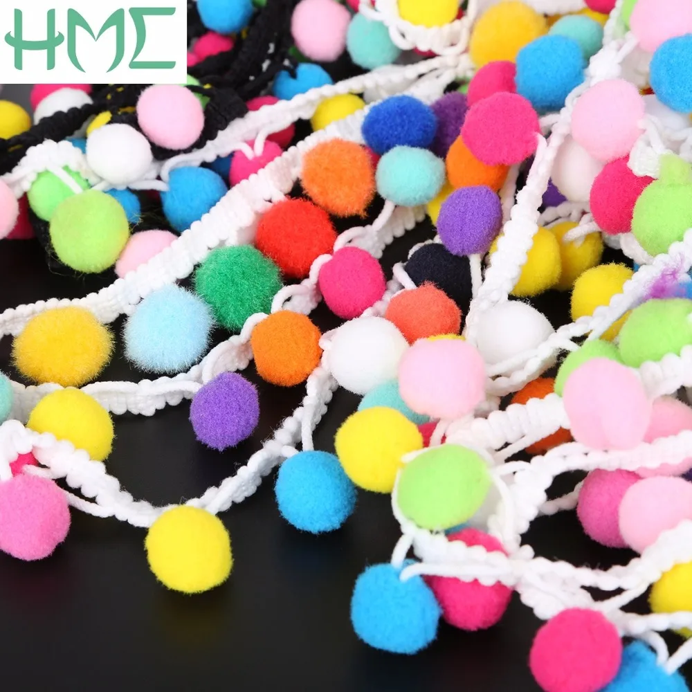 2yards 30mm Rainbow Pom Pom Lace Tassel Pompom Trim Balls(15mm/18mm) Fringe Ribbon Apparel Fabric Cord DIY Craft Sewing Supplies