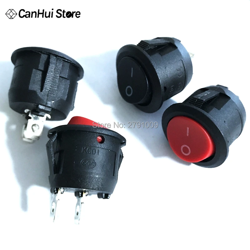 10Pcs Small Round Black 2-Pin 2-Files 3A/250V 6A/125V Rocker Switch Seesaw Power Switch KCD1 Round Rocker Switch Red Switch 20mm