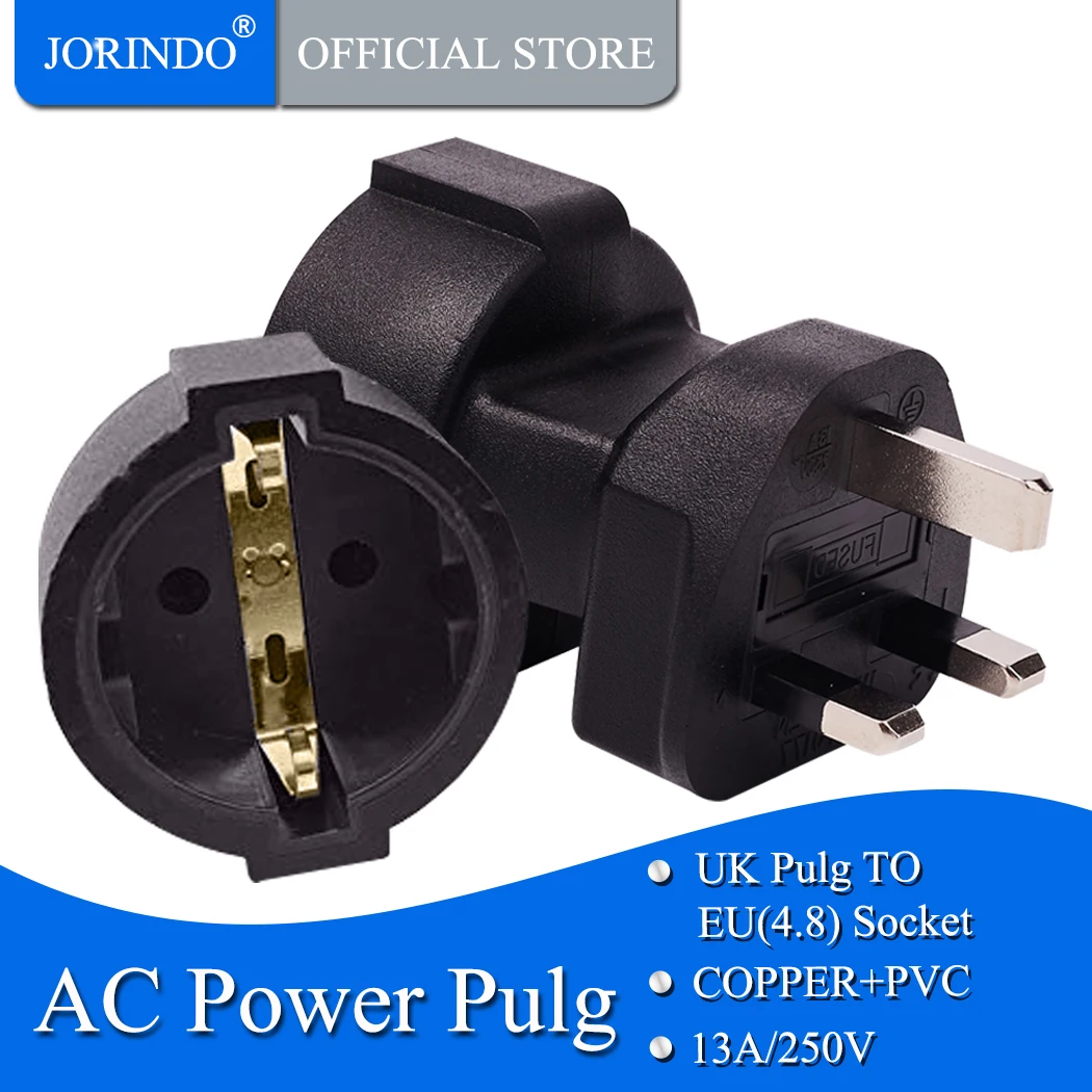 JORINDO UK TO EU,UK Germany Socket AC Power Adapter European French Wire Connector Converter Male To Female Conversion Plug