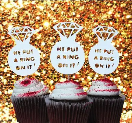 glitter He put a ring on it wedding cupcake toppers engagement party cake decoration doughnut food picks