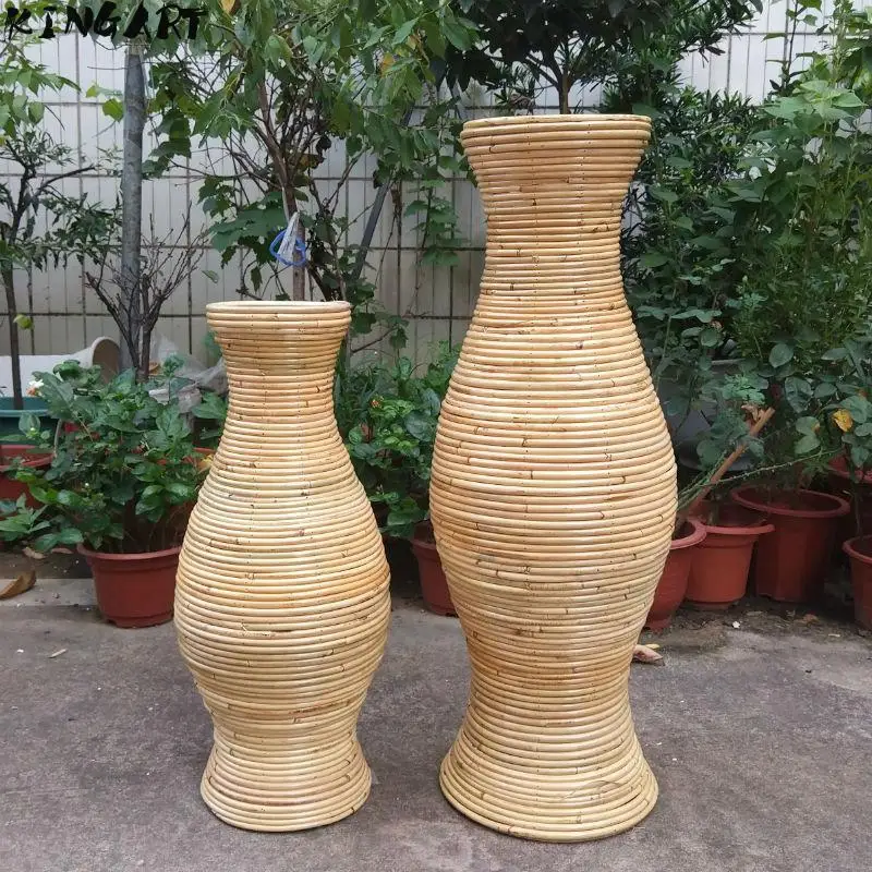 Chinese Large Bamboo Floor Vase Big Living Room Decorative Floor Vase Home Art & Craft Flower Pot Woven Retro 990605