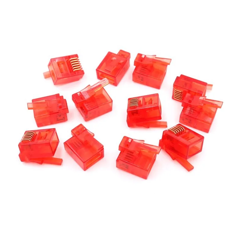 50PCS/lot Colorful RJ12 6P6C Connector Red Blue Green Right Buckle Cable Plug DIY NXT EV3 Cable Plug Crystal Head