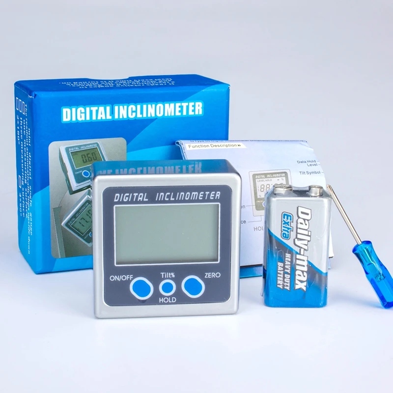 Mini inclinometro digitale PRO 360 gradi goniometro elettronico in lega di alluminio base magnetica misuratore di angolo con scatola smussata