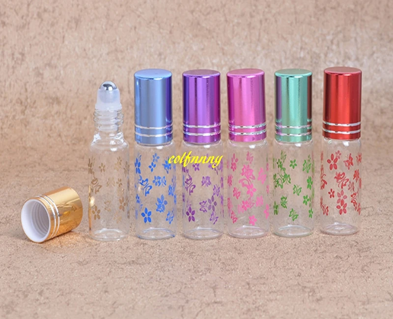 1000pc/lot 5ML Essential Oil Roller Bottles With Stainless steel & Glass Roll On ball Butterfly Printing Perfume Bottle