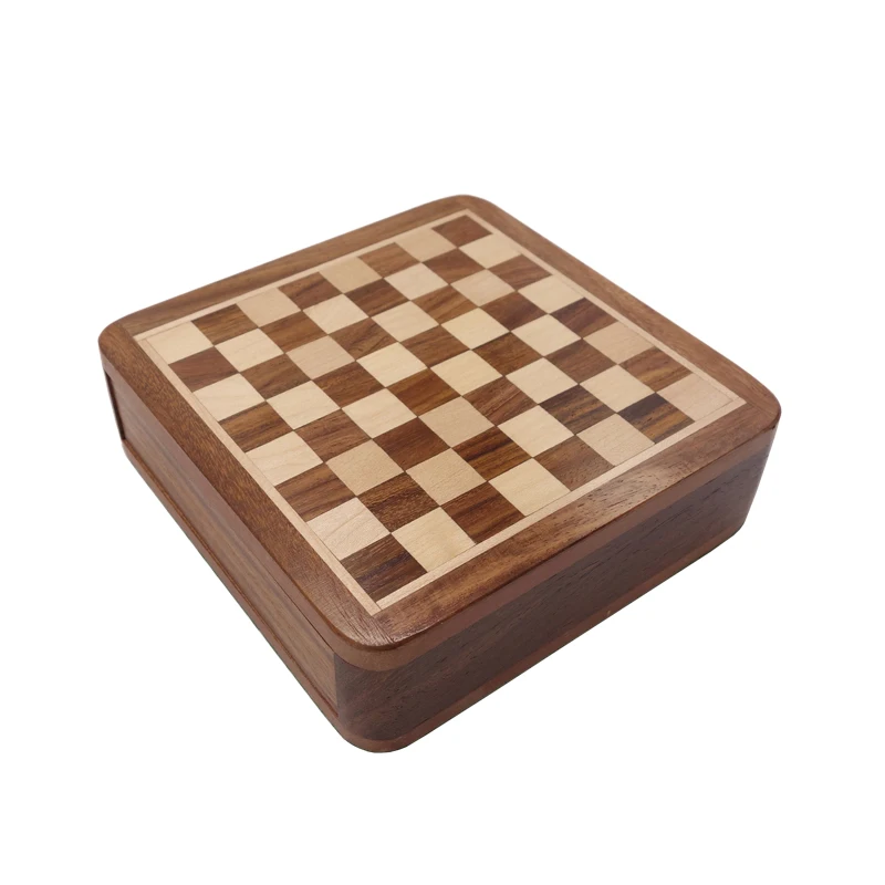 Top Grade Solid Wood Portable Non-slip Super Mini Chess Set Drawer Pieces Glued Onto Board Game Box Children Gift Craft qenueson