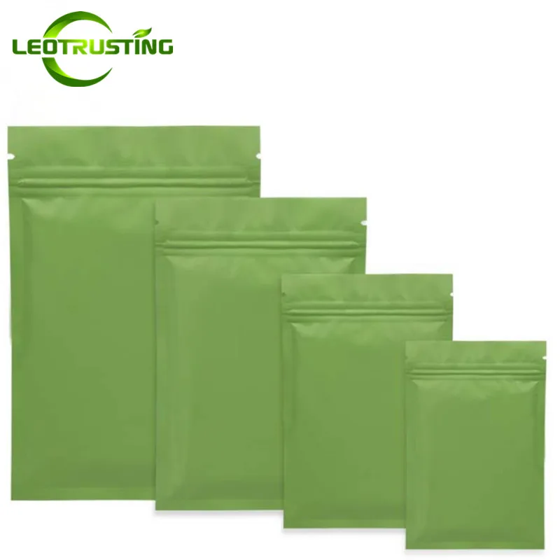 100pcs Resealable Matte Green Aluminum Foil Zip Lock Bag Flat Jewelry Powder Cereals Spice Candy Chocolate Packaging Pouches