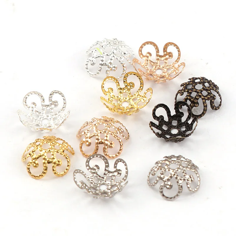 11mm Shiny Vintage Filigree Metal Hollow Flower Spacer Beads End Caps Pendant DIY Charms Connectors Jewelry Findings