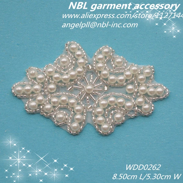 (30pcs) Wholesale beaded pearl applique patch customized iron on for dress or headband WDD0262