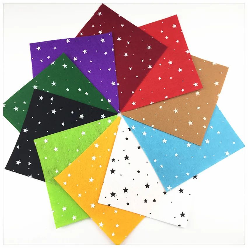 Printed Star Felt Fabric Non-woven Cloth Mix Colors Patchwork DIY Handmade Craft Sewing Home Decor Accessories 15*15cm 1mm 10PCS