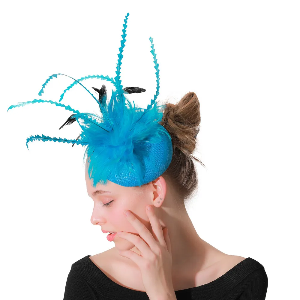 

New Style Sea Blue Tea Party Hats Headbands Women Elegant Fascinators Feathers Wedding Race Occasion Church Charming Headwear