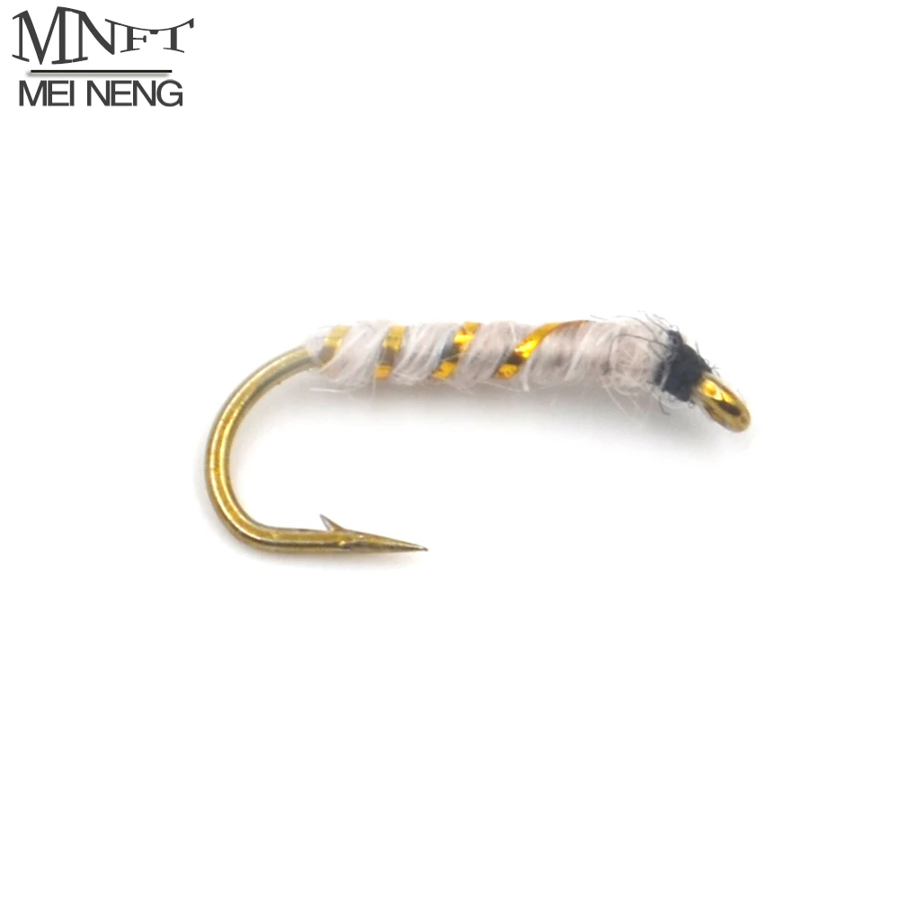 

MNFT 10PCS Fishing Nymph Lure 14# White Zebra Pupa Wet Flies Lures Fly Fishing Baits