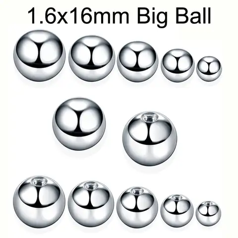 2 pièces 16mm grande boule en acier inoxydable 1.6mm boules à vis remplacement PA anneau mamelon nez corps Piercing bijoux