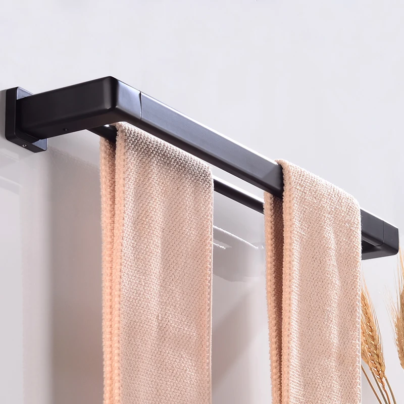 Towel Bar Black Aluminum Bathroom Towel Holder Wall Mounted Double Towel Rack Hanging Holder Decorative Clothes Robe Rail Hanger