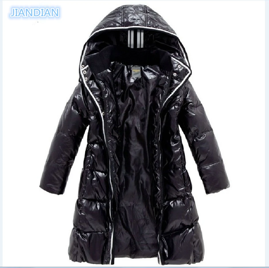 Fashion Girls Winter Coats Female Child Down Jackets Outerwear Shiny Waterproof Medium-Long Thick 90% Duck Down Parkas