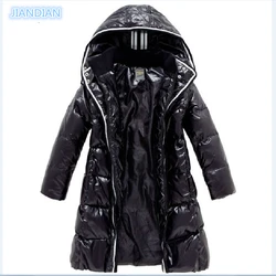 Fashion Girls Winter Coats Female Child Down Jackets Outerwear Shiny Waterproof Medium-Long Thick 90% Duck Down Parkas