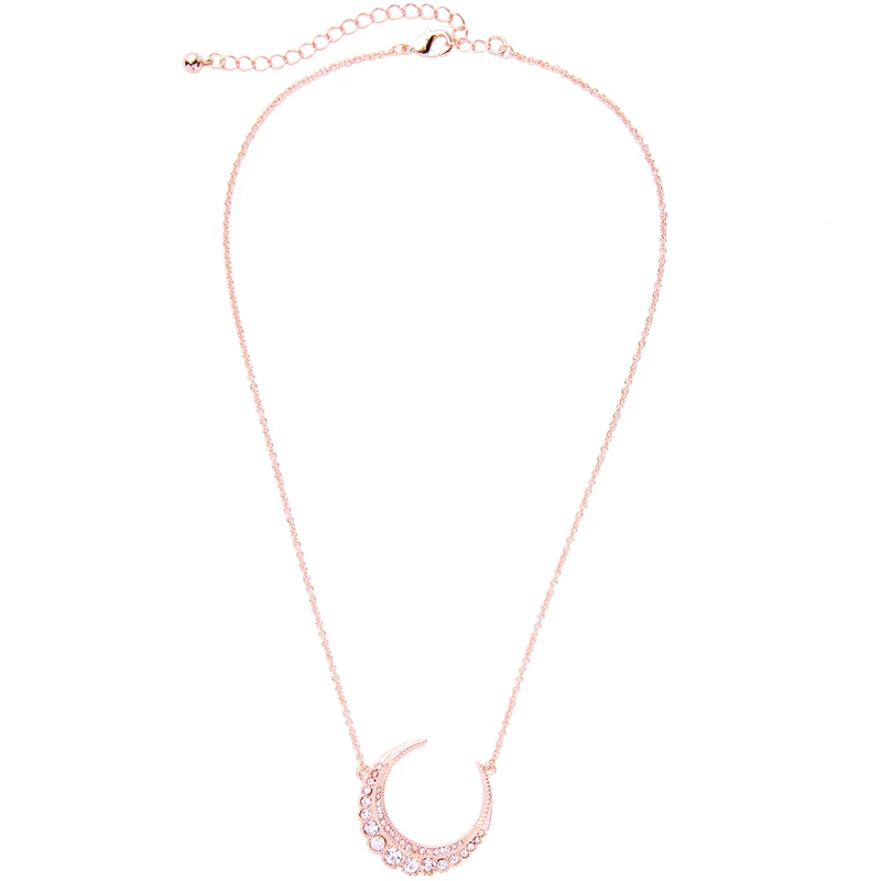 Banny Pink New Punk Alloy Crescent Pendant Necklace For Women Elegant Crystal Walking Moon Choker Necklace Half Moon Choker