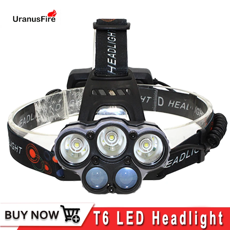 15000Lm 3 XML T6 + 2 Q5 LED 6 Modes LED Headlight Headlamp 18650 Head Lamp for Hunting Camping Hiking + USB Cable