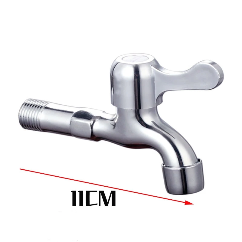 1pc Wall Mount Zinc Silver Water Wall Small Taps Decorative Garden Faucet Long Washing Machine Water Tap Basin Bibcock