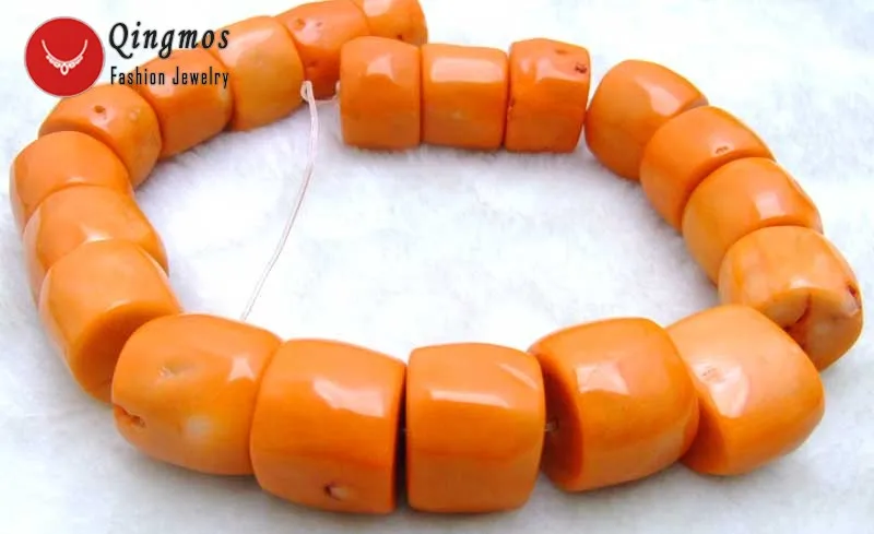 Qingmos 30-35mm Coral Beads for Jewelry Makjing with High Quality Natural Orange Coral Column Knurl Loose Strand 15