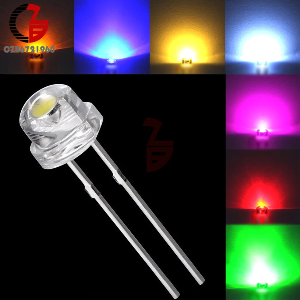 Ampoule LED grand angle super lumineuse, chapeau de paille à diode, blanc, rouge, vert, bleu, jaune, violet, Smd, Smt, lampe 20000mcd, clair, 5mm,