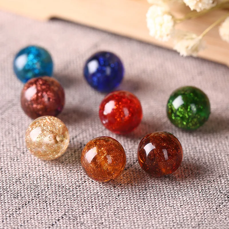 Round Glaze Beads Gold Sand Universe Starry Earth Shape Lampwork Glass Beads DIY Bracelet Necklace Pendant Charms 2Pcs/Lot