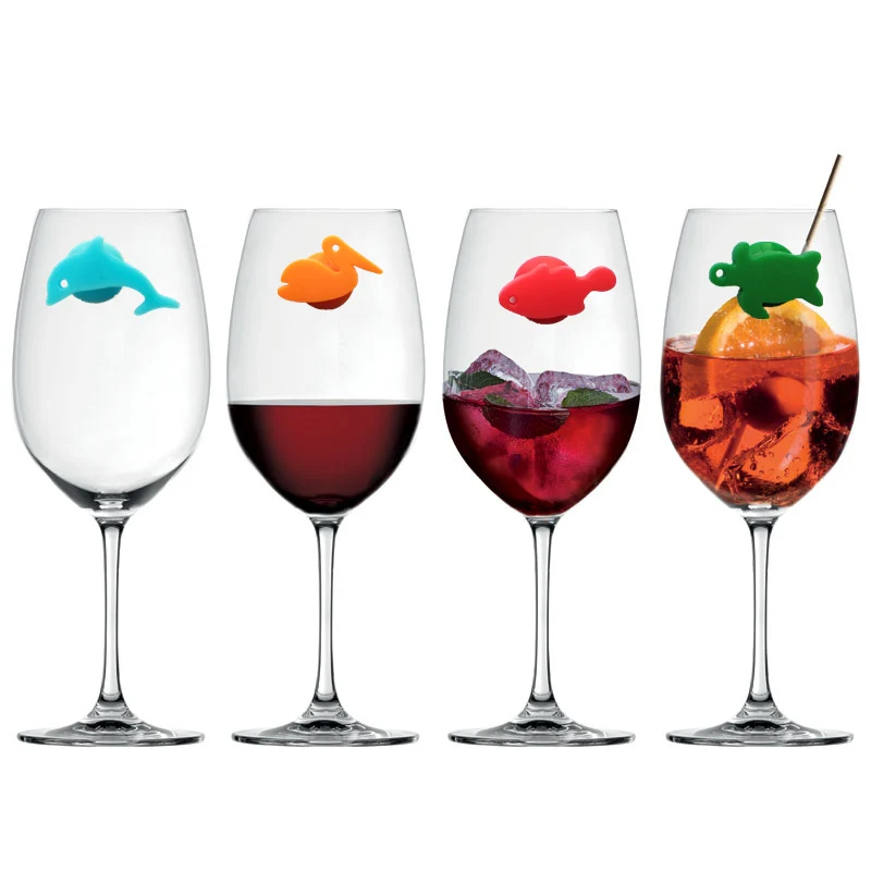12pcs Suction Cup Silicone Sea Fishes Animals wine charms glass markers