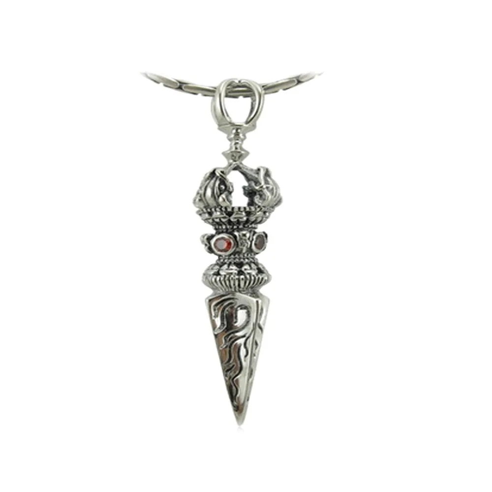 Jade Angel Men's Stelring Silver Wheat Chain Thai Silver Vintage Vajra Pestle Amulet Garnet Pendant Necklace Birthday Gifts