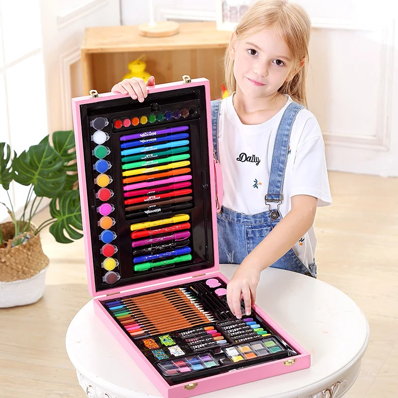 

106pcs Children Art Sets Drawing Tools with wooden case Students Art Supplies Christmas Birthday Gifts