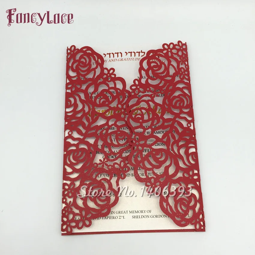 30pcs Elegant Laser Cut Personalized Wedding Invitations Card Red Flower Craft Card for Party with Inner Card Party Supplies