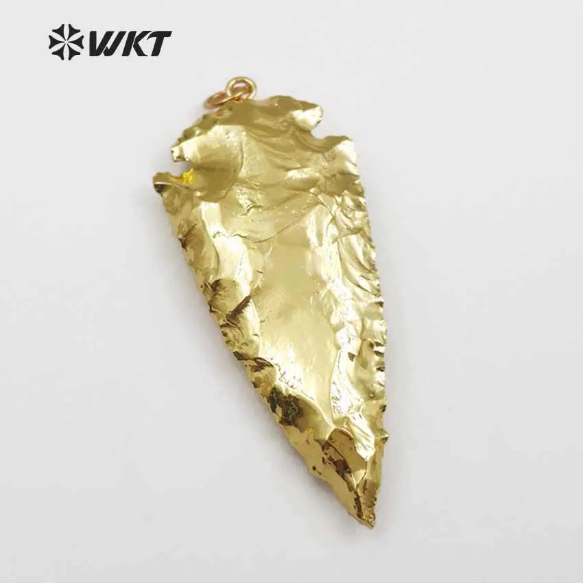 WT-P1376 High quality Fashion Full Gold Irregular Pendant Natural Stone with Gold strim Rate Electroplated Arrowhead Pendant