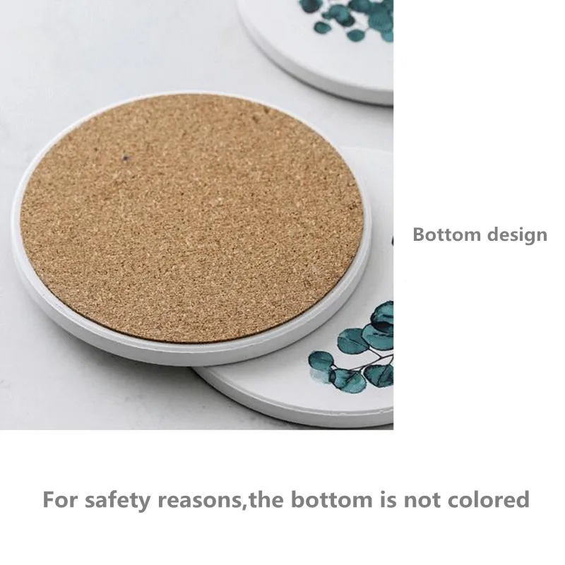 CFen A\'s Green Plant Drink Coasters Ceramic Coaster Tea Cup Pad Round Table Mat Coaster Coffee Tea Cup Place Mats 1pc