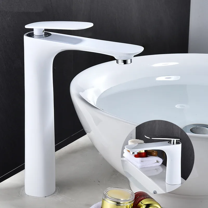 Basin Faucets Black/White Sink Faucet Bathroom Faucet Single handle Basin Mixer Tap Bath Tall Faucet Brass Sink Water Crane