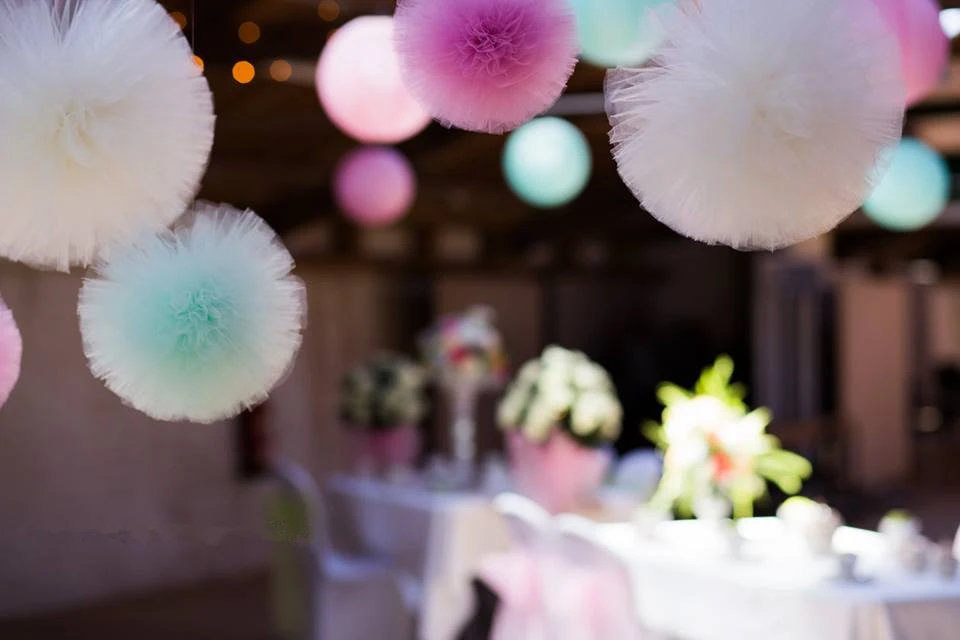 6pcs Tulle pom poms Party wedding decoration baby shower Birthday Party home Decorations Bridal Shower Bachelorette Girls Party