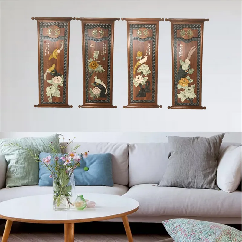 Chinese four seasons decorative painting scroll screen natural jade jade meilanzhuju living room screen Pendant