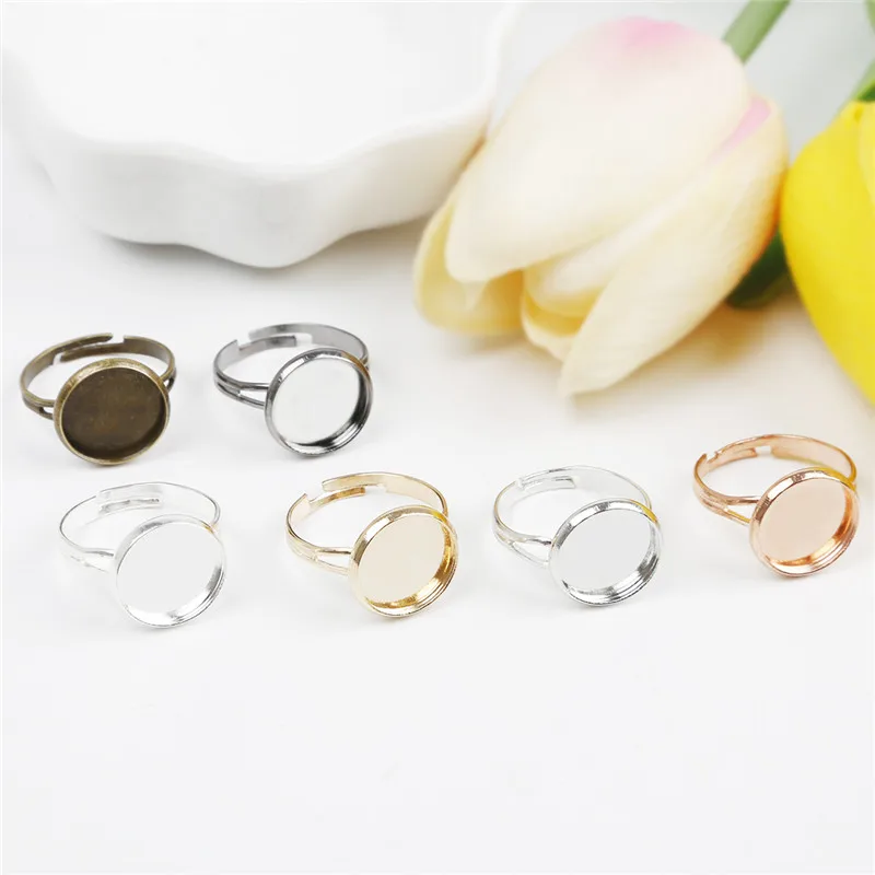 10pcs/lots Iron Ring Base Adjustable Blank Ring Base For Cabochons Cameo DIY Charm Ring Jewelry Making Findings