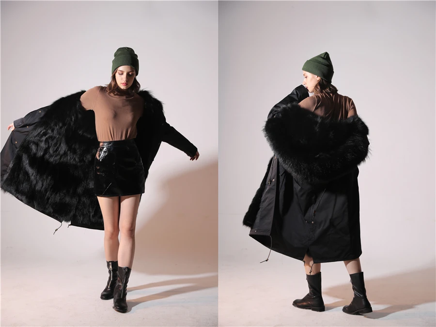 Echter Pelzmantel Winterjacke Damen Langer Parka Wasserdicht Großer Natürlicher Waschbärpelzkragen Kapuze Dick Warm Echter Fuchspelz-Futtermantel – Detail 36