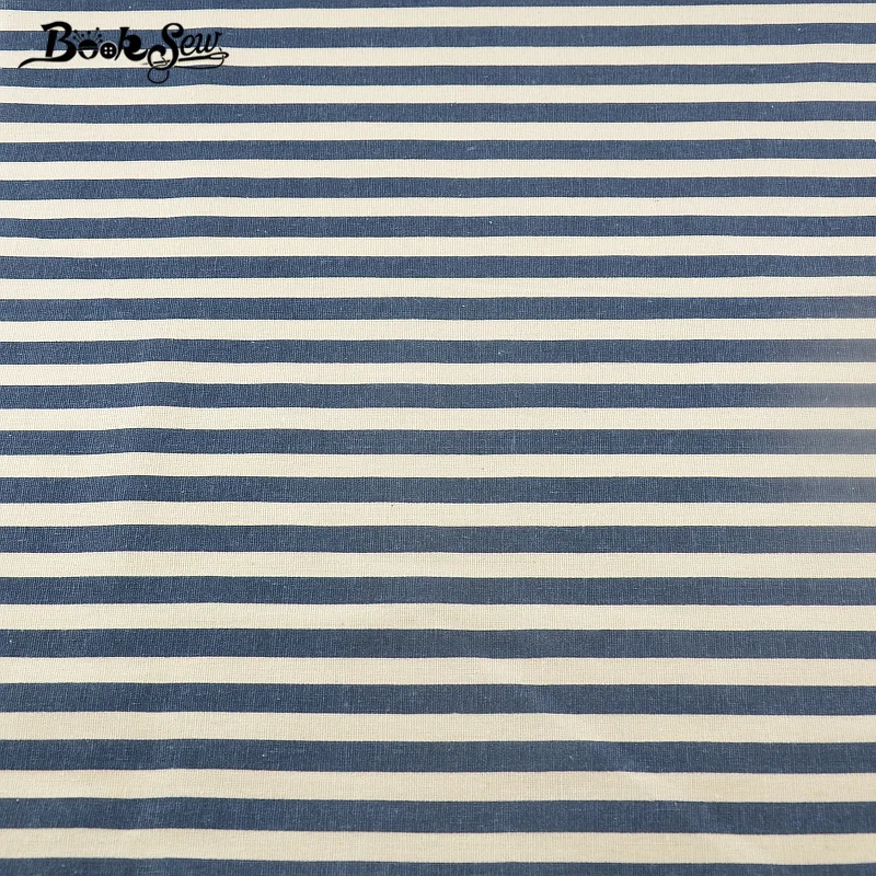 Booksew Dark Blue Strip Cotton Linen Fabric  Tissu For Bag Table Cloth Curtain Decoration Zakka Sewing Material Home Textile