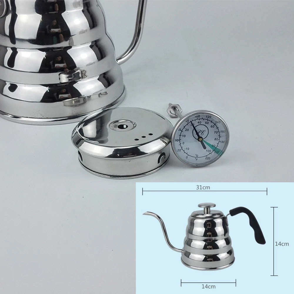 Termômetro mecânico de leitura instantânea com chaleira de café de aço inoxidável de 1.2 litros