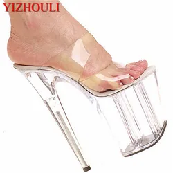 All transparent crystal dress party dress 2018 sexy slippers, 20 cm high heel fashion 8 inches high heel fashion slippers