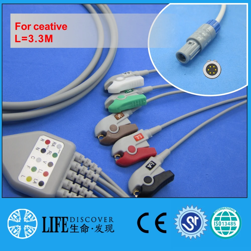 

one piece ECG cable with 5 clip lead wires for creative patient monitor