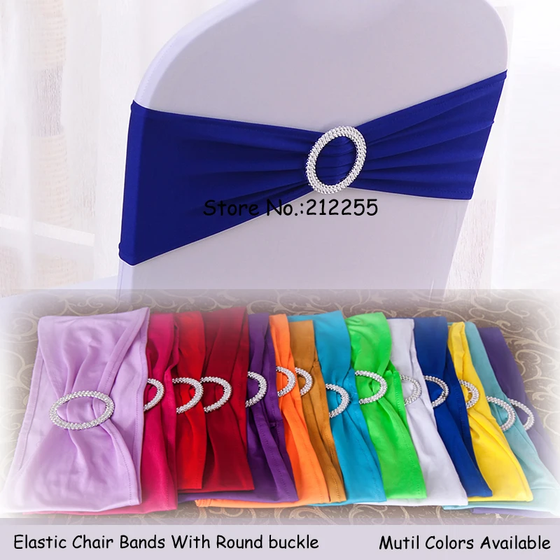 

Wholesales/Retail 50 Pieces Chair Elastic Spandex Chair Bands With Round Plastic Buckle Wedding Decoration CB-50-1