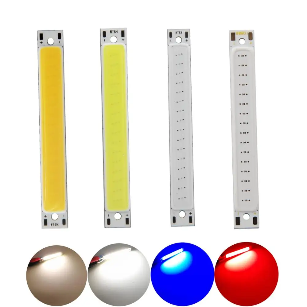 [ALLCOB] offre spéciale 3V 3.7V DC 60x8mm LED COB bande 1W 3W chaud froid blanc bleu rouge COB LED source de lumière pour bricolage vélo lampe de