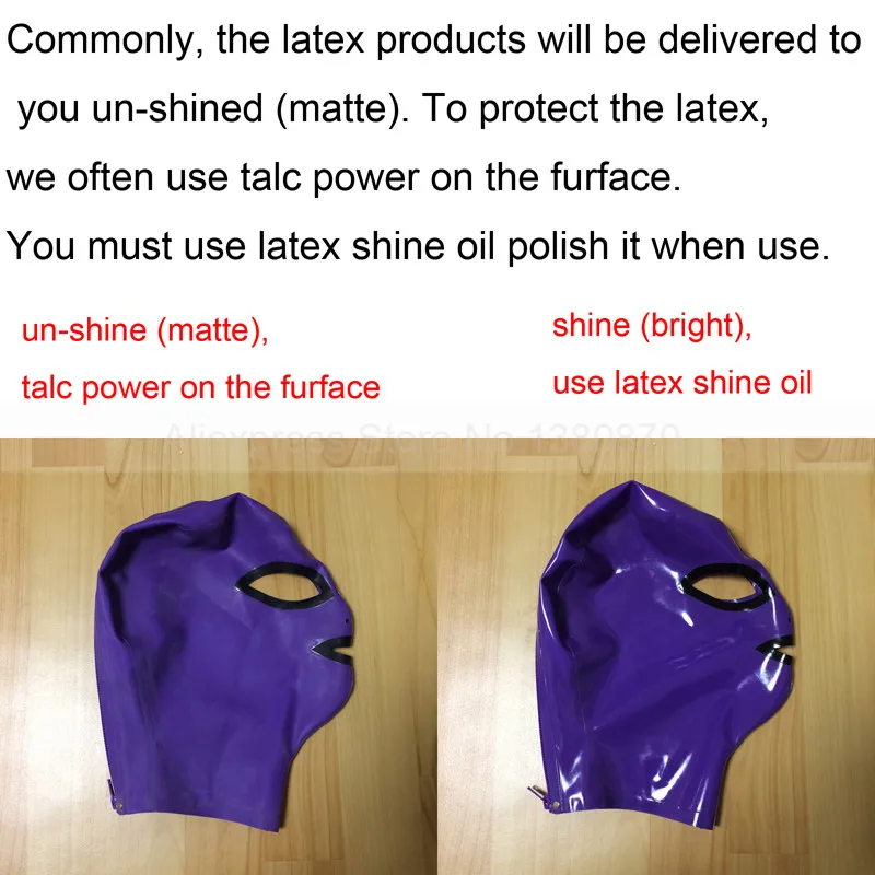 Purple and Black Women Men Latex Rubber Hood Cosplay Mask for Party with Back Zip Customize Service Handmade S-LM068