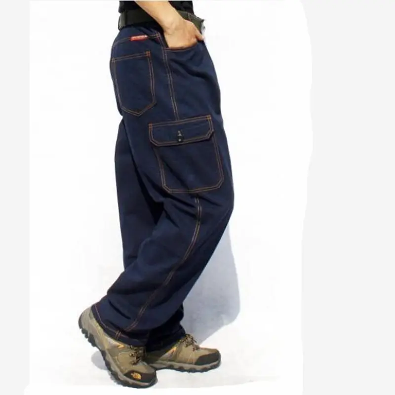 Fashion Multi-pocket Men's Cargo Jeans Loose Casual Trousers Men Straight Baggy Denim Trouser Male Bottoms Wear Overalls