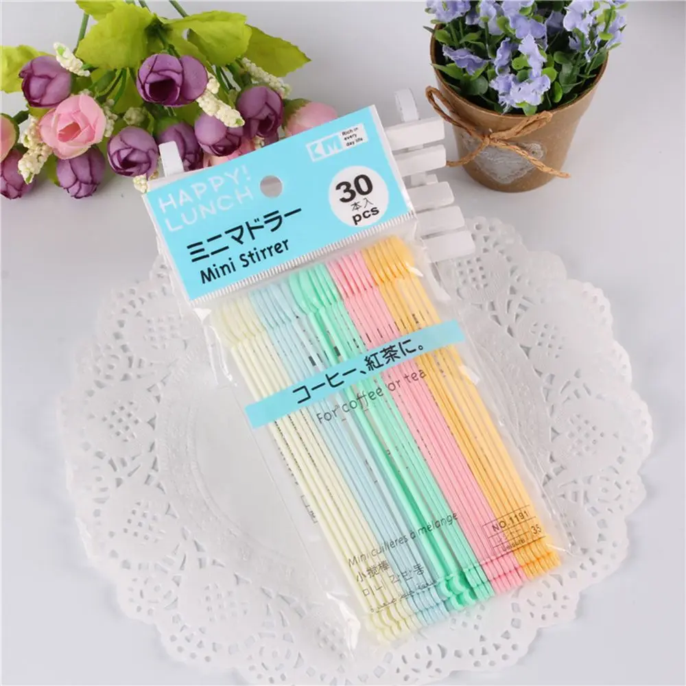 30pcs/set Candy Color Plastic Coffee Spoon Mini Coffee Stirrer Spoon Drinking Tools