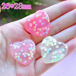 12Pcs Resin Cabochons Glitter Heart Charms For Jewelry Diy Making