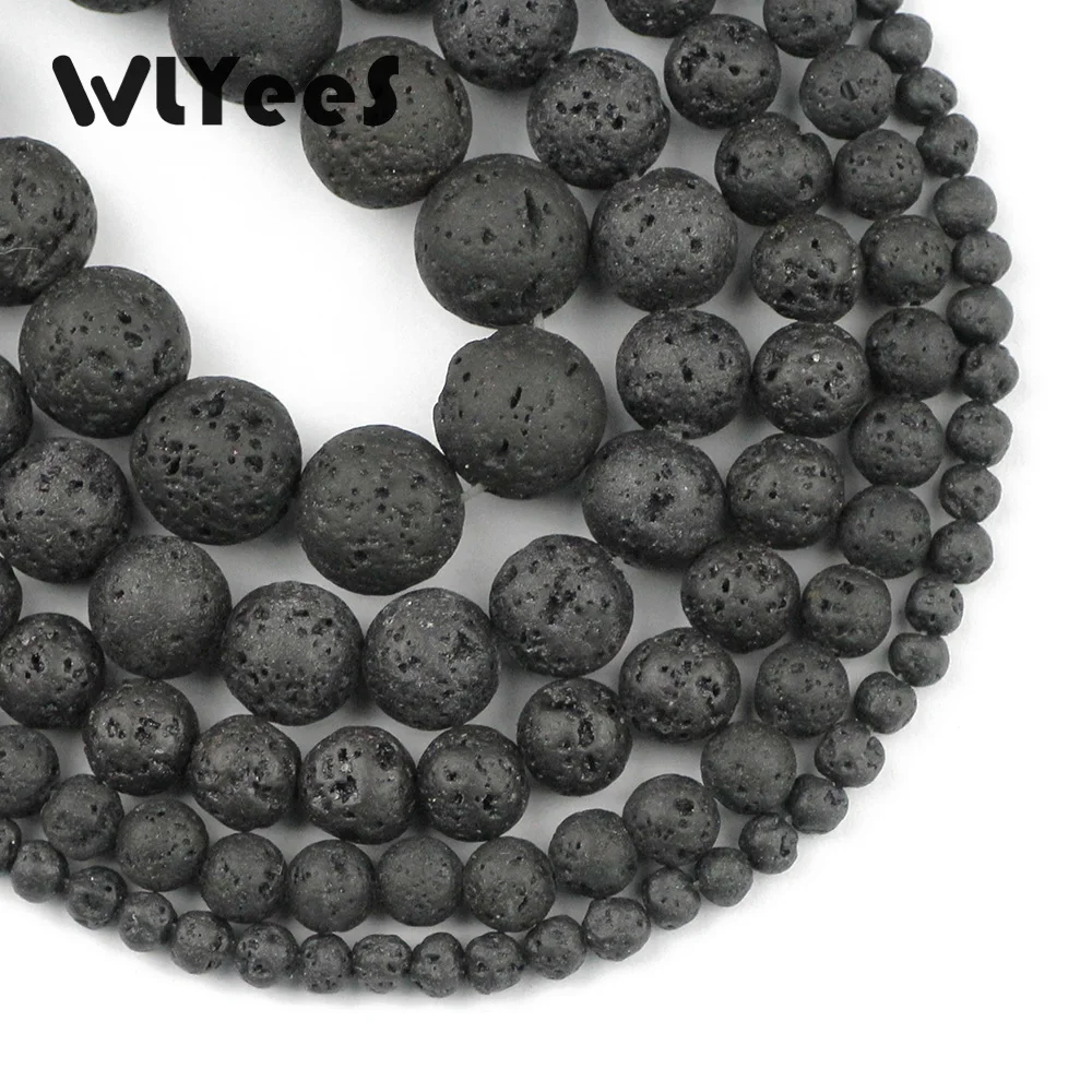 WLYeeS Wholesale black lava natural stone beads round loose bead 4 6 8 10 12mm ball for jewelry bracelet necklace making DIY 15\'